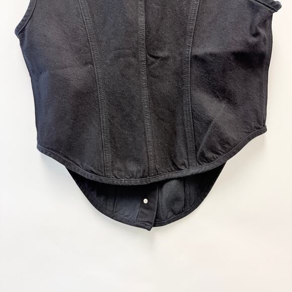 FRAME Black Denim Asymmetric Button Vest Top Sleeveless Sz 10 - Picture 6 of 10